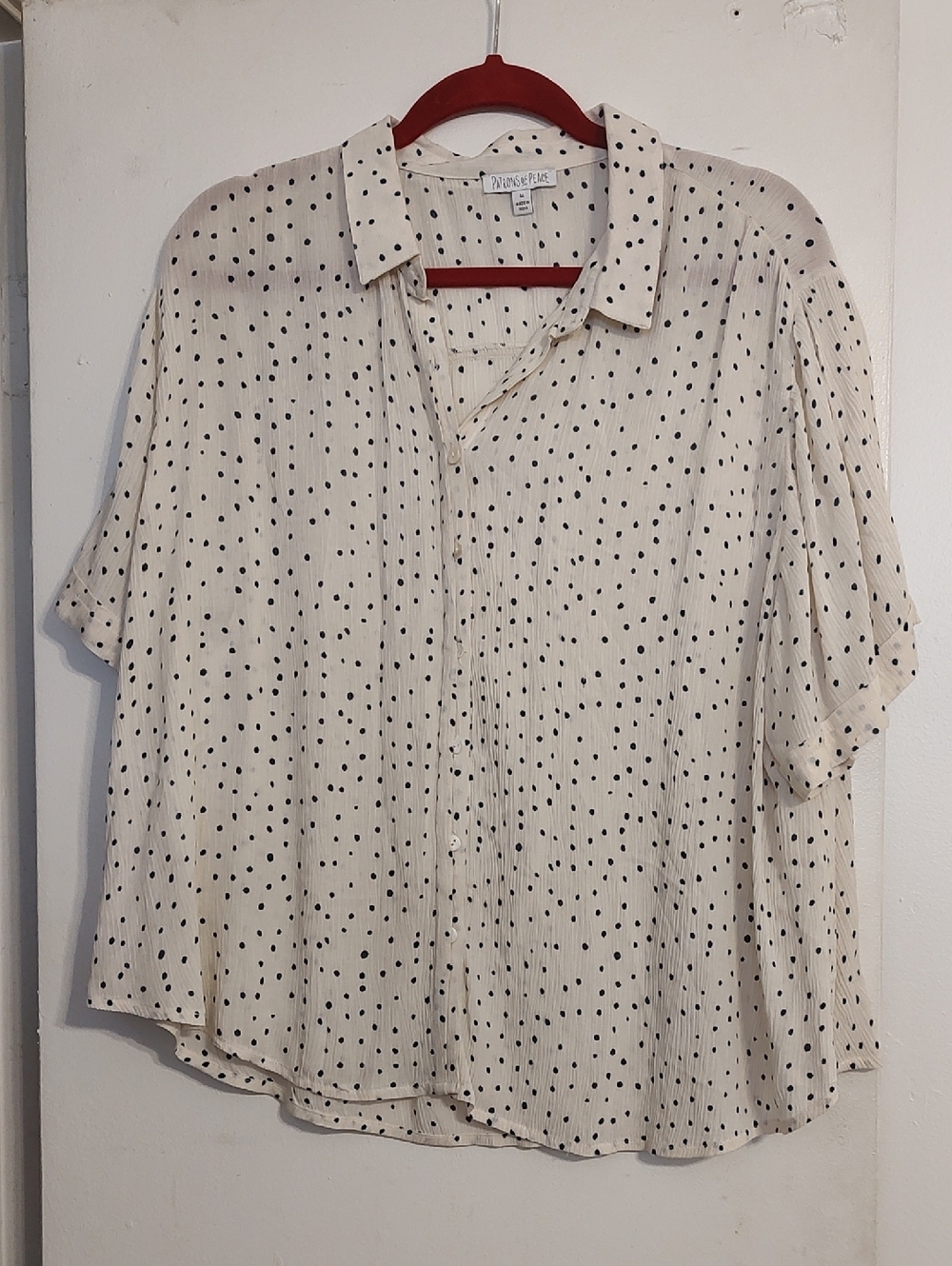 Patrons Of Peace Blue Polka Dot Bottom Down Short Sleeve Blouse